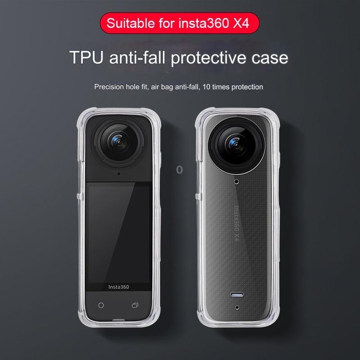 For Insta360 X4 Clear 1.5mm Soft TPU Protective Case With Hand Strap(Clear Black)