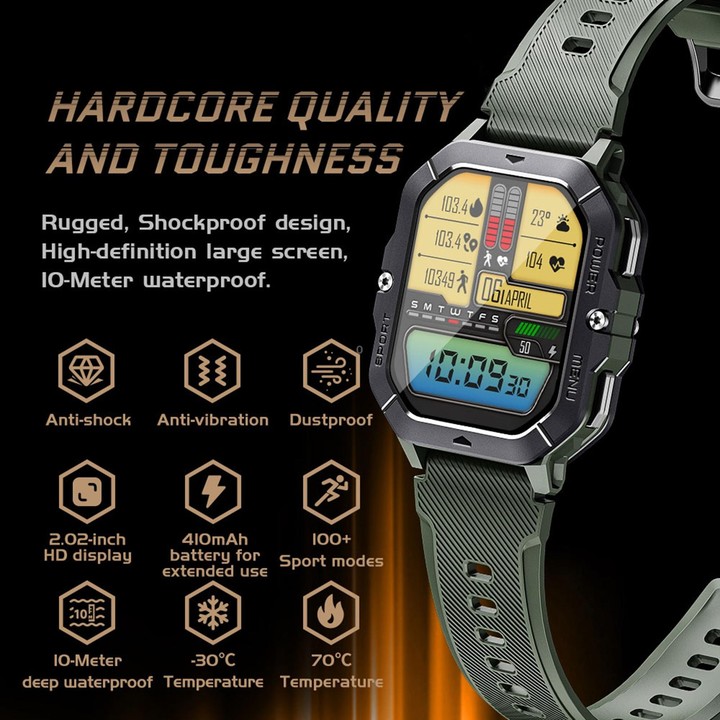 LEMFO C28 2.02 inch Sport Smart Watch, Support Bluetooth Call / Sleep / Blood Oxygen / Heart Rate / Blood Pressure Health Monito