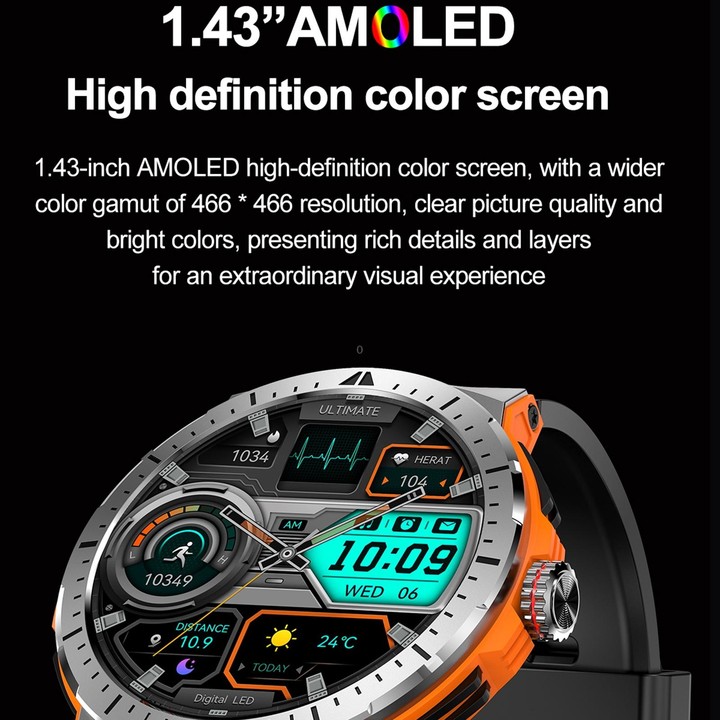 LEMFO HK52 1.43 inch BT5.3 IP68 Sport Smart Watch, Support Bluetooth Call / Message Notification / Heart Rate / Blood Pressure H