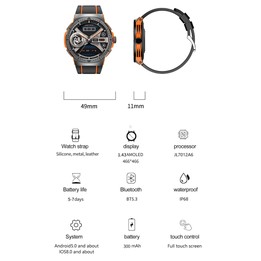 LEMFO HK52 1.43 inch BT5.3 IP68 Sport Smart Watch, Support Bluetooth Call / Message Notification / Heart Rate / Blood Pressure H