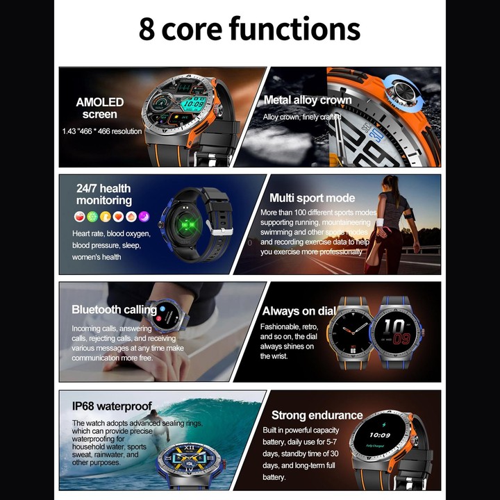LEMFO HK52 1.43 inch BT5.3 IP68 Sport Smart Watch, Support Bluetooth Call / Message Notification / Heart Rate / Blood Pressure H
