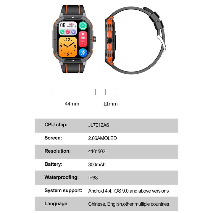 LEMFO HK56 2.06 inch BT5.3 IP68 Sport Smart Watch, Support Bluetooth Call / Message Notification / Heart Rate / Blood Pressure H