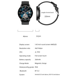 HK89 1.43 inch BT5.0 IP67 Sport Smart Watch, Support Bluetooth Call / Message Notification / Heart Rate / Blood Pressure Health