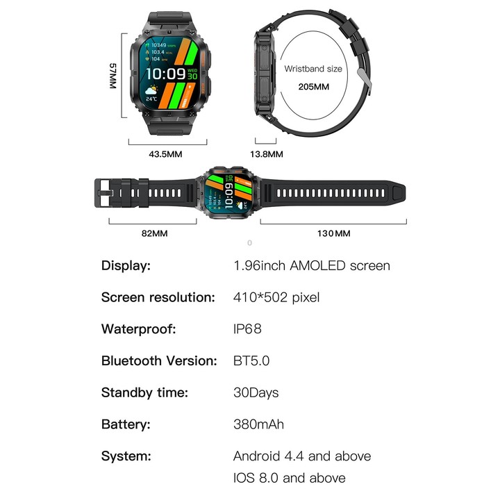 LEMFO K61 Pro 1.96 inch BT5.0 Sport Smart Watch, Support Bluetooth Call / Sleep / Blood Oxygen / Heart Rate / Blood Pressure Hea