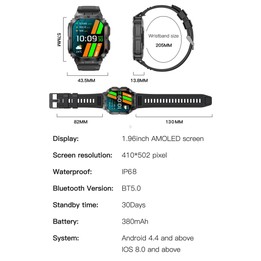 LEMFO K61 Pro 1.96 inch BT5.0 Sport Smart Watch, Support Bluetooth Call / Sleep / Blood Oxygen / Heart Rate / Blood Pressure Hea