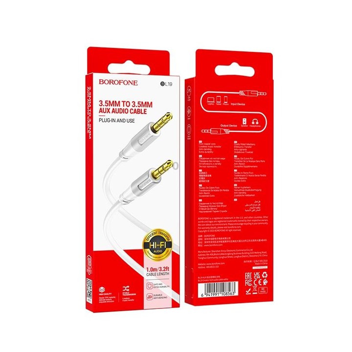 Borofone BL19 AUX Creator Audio Cable, 3.5mm to 3.5mm Cable, Length: 1m(Black)