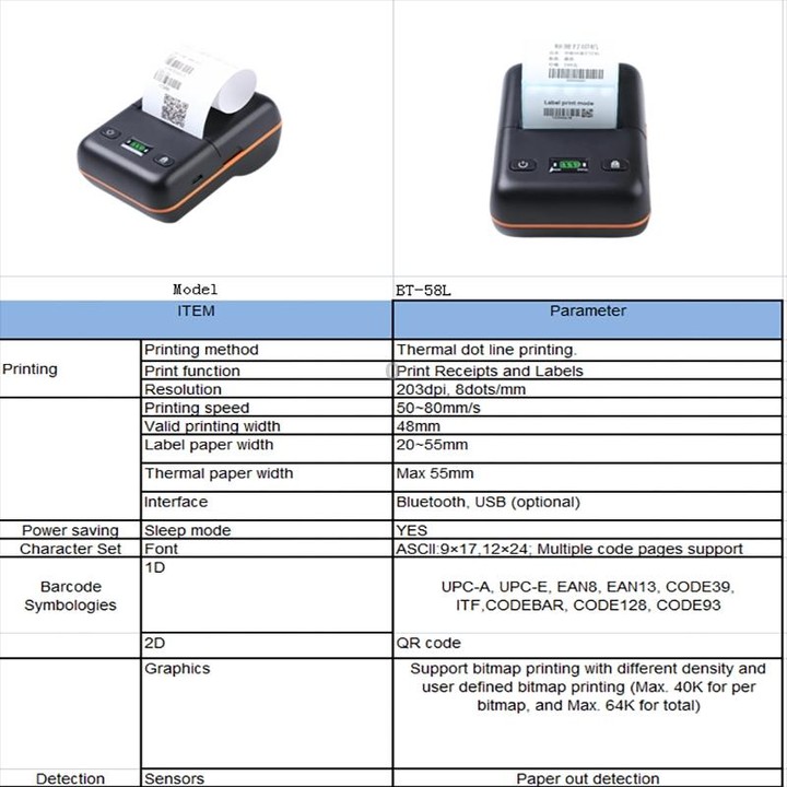 BT-58L 58mm USB+Bluetooth Thermal Label Printer(US Plug)