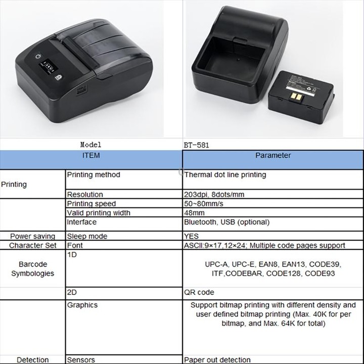 BT-581 58mm USB-C/Type-C + Bluetooth Portable Thermal Printer(EU Plug)
