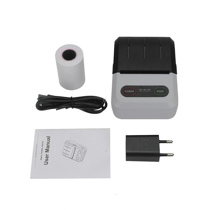 BT-583 58mm USB-C/Type-C + Bluetooth Portable Thermal Printer, Specification:EU Plug(Black White)