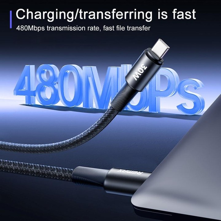 REMAX RC-C100 1.2m 30W Type-C to Type-C Fast Charging Braided Data Cable(Black)