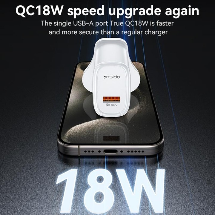 Yesido YC85C 18W USB Fast Charger with USB to USB-C / Type-C Cable, Specification:UK Plug(White)