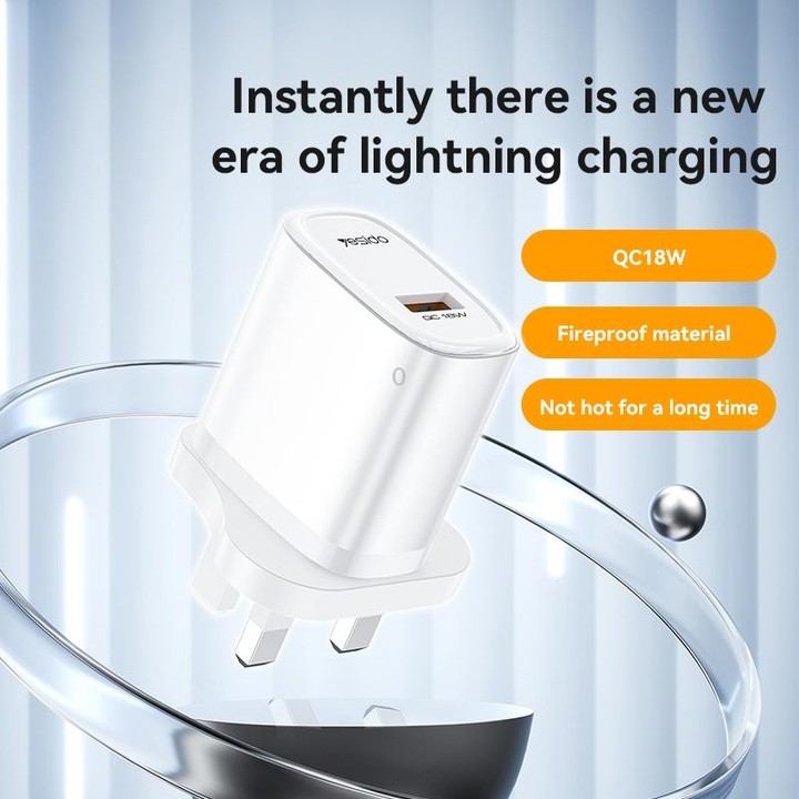 Yesido YC85C 18W USB Fast Charger with USB to USB-C / Type-C Cable, Specification:UK Plug(White)