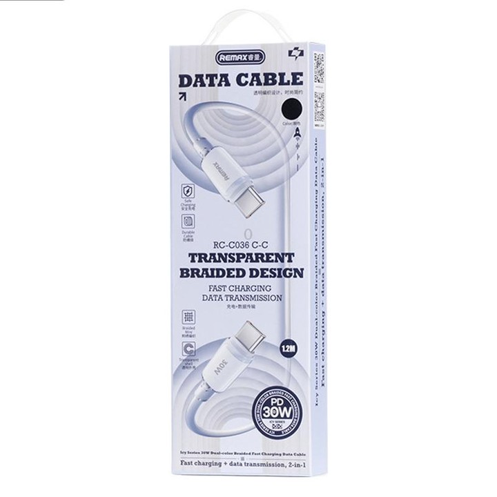 REMAX RC-C036 1.2m 30W Type-C to Type-C Transparent Braided Fast Charging Cable(Black)