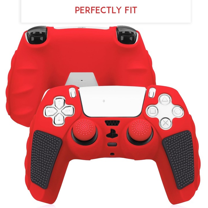 For Sony PS5 Splicing Color Silicone Gamepad Protective Case with Rocker Caps(Red Black)