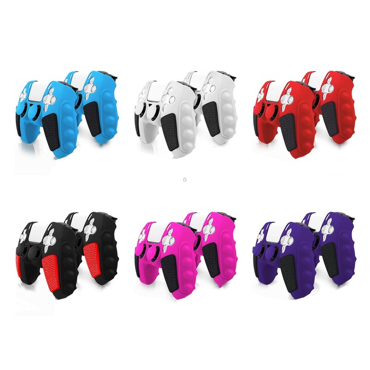 For Sony PS5 Splicing Color Silicone Gamepad Protective Case with Rocker Caps(Red Black)