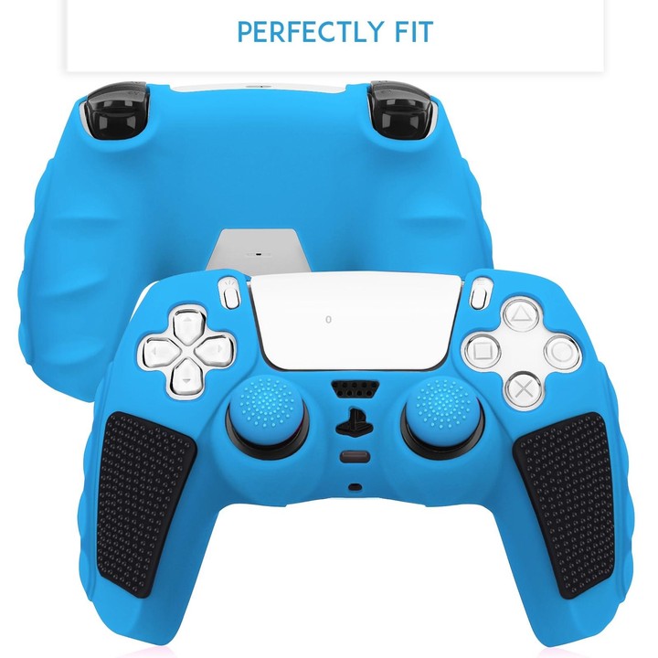 For Sony PS5 Splicing Color Silicone Gamepad Protective Case with Rocker Caps(Blue Black)