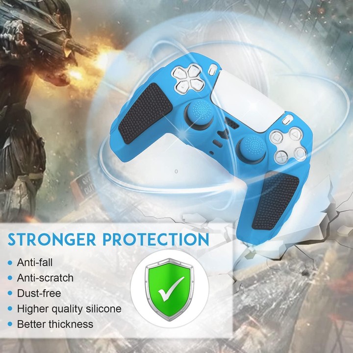 For Sony PS5 Splicing Color Silicone Gamepad Protective Case with Rocker Caps(Blue Black)