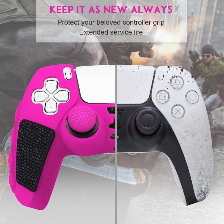For Sony PS5 Splicing Color Silicone Gamepad Protective Case with Rocker Caps(Pink Black)