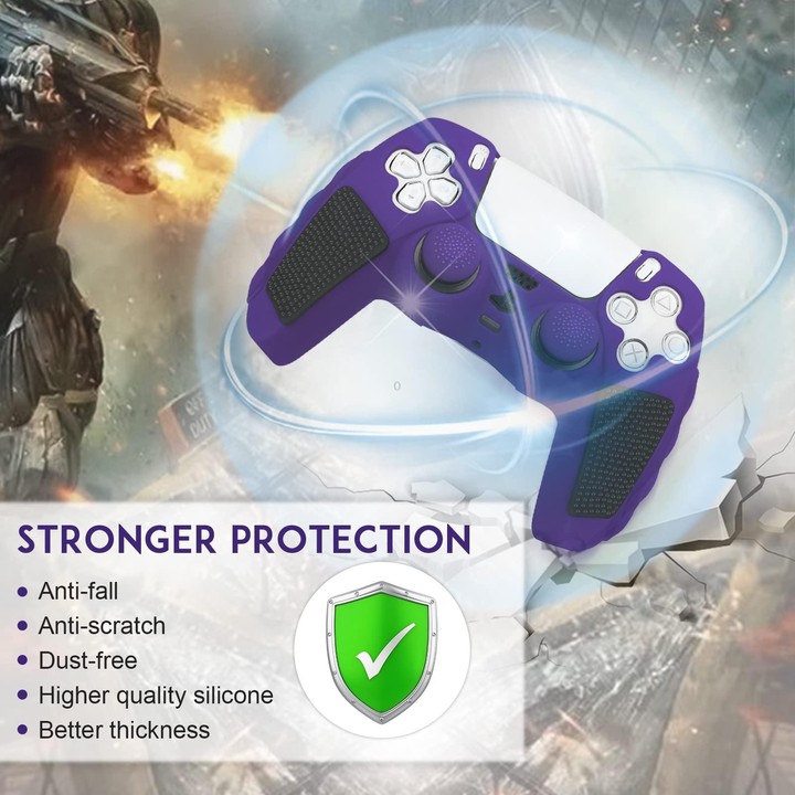 For Sony PS5 Splicing Color Silicone Gamepad Protective Case with Rocker Caps(Purple Black)