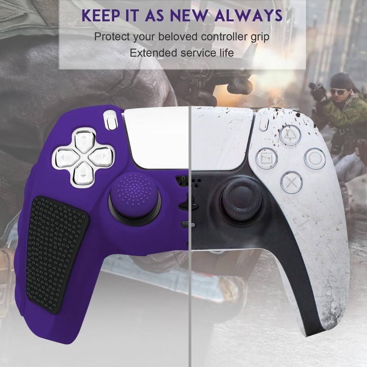 For Sony PS5 Splicing Color Silicone Gamepad Protective Case with Rocker Caps(Purple Black)