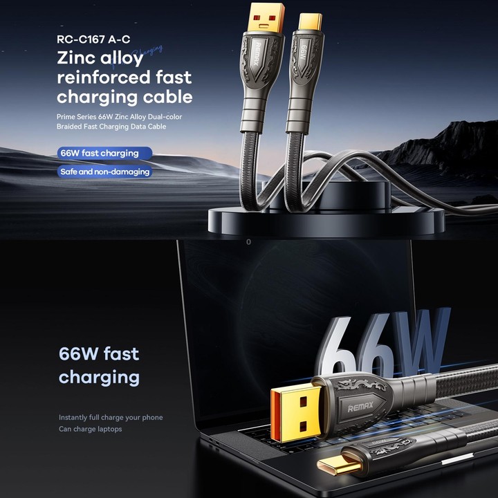 REMAX RC-C167 Prime 1.2m 66W USB to Type-C Braided Fast Charging Cable(Silver)
