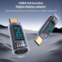 Type-C Male to Type-C Female 240W Full-featured Adapter with Digital Display(Transparent Blue)