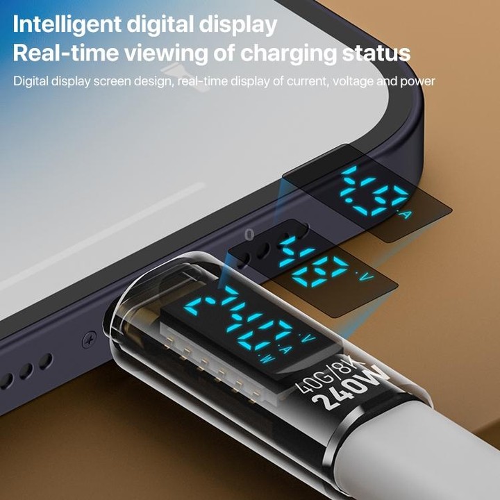 Type-C Male to Type-C Female 240W Full-featured Adapter with Digital Display(Transparent Black)