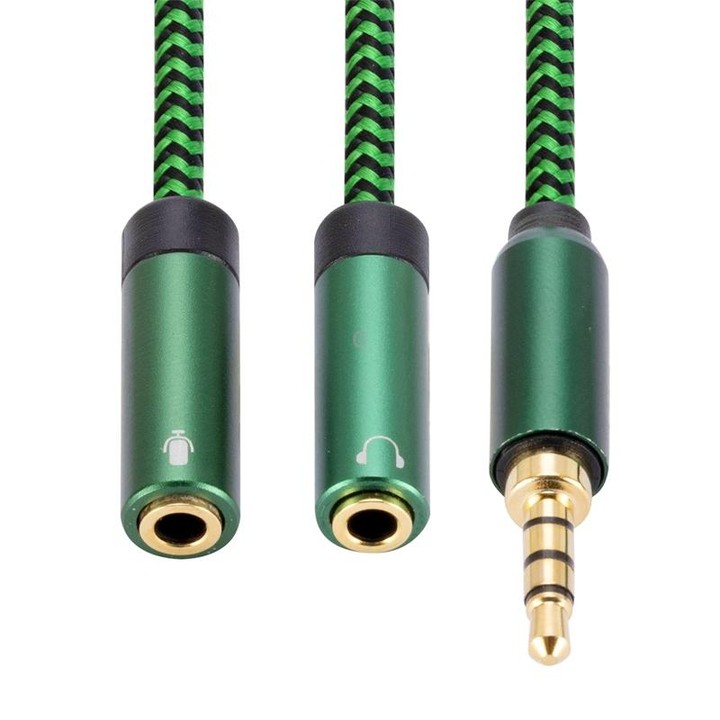 3.5mm Male to Dual 3.5mm Audio + Microphone 2 in 1 Audio Adapter Cable, Length:1m(Green)