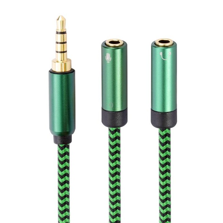 3.5mm Male to Dual 3.5mm Audio + Microphone 2 in 1 Audio Adapter Cable, Length:1m(Green)
