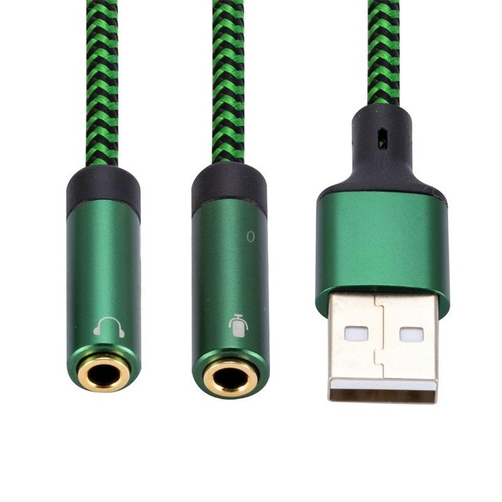 USB-A to Dual 3.5mm Separate Style Audio Adapter Cable, Length:0.5m(Green)