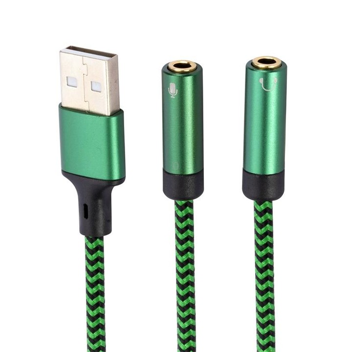 USB-A to Dual 3.5mm Separate Style Audio Adapter Cable, Length:3m(Green)