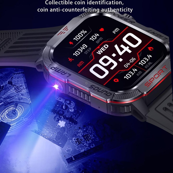 HT29 2.01 inch IPS Screen Triple Proof Smart Watch with Banknote Detector Light(Black)