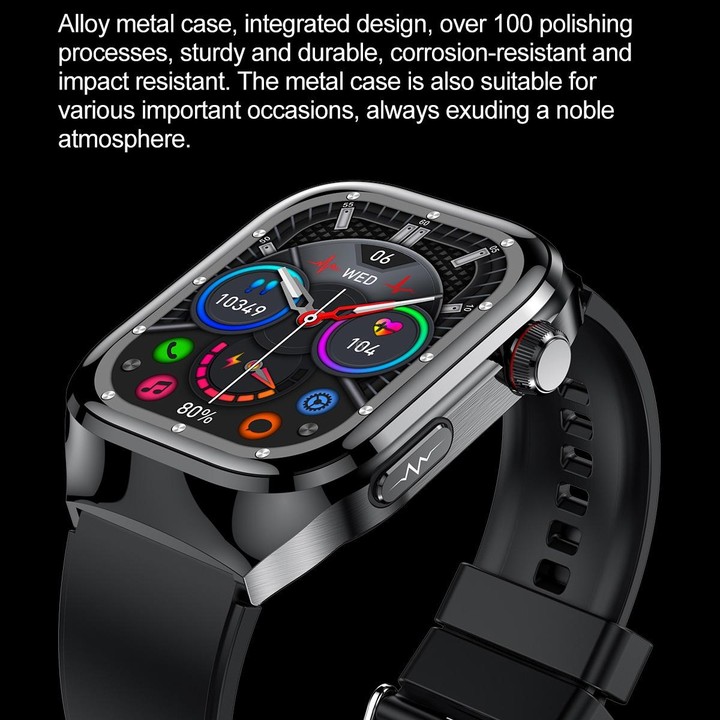 TK16 2.04 inch LCD Screen Leather Strap Smart Watch Supports Health Monitoring(Black)