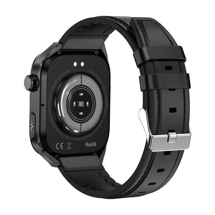 TK16 2.04 inch LCD Screen Leather Strap Smart Watch Supports Health Monitoring(Black)