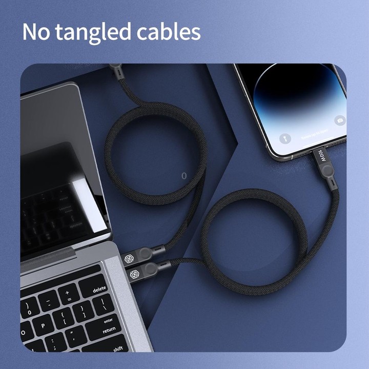 NILLKIN 100W USB-C/Type-C to USB-C/Type-C Small Magnetic Coil Fast Charging Data Cable, Length: 1m(Black)