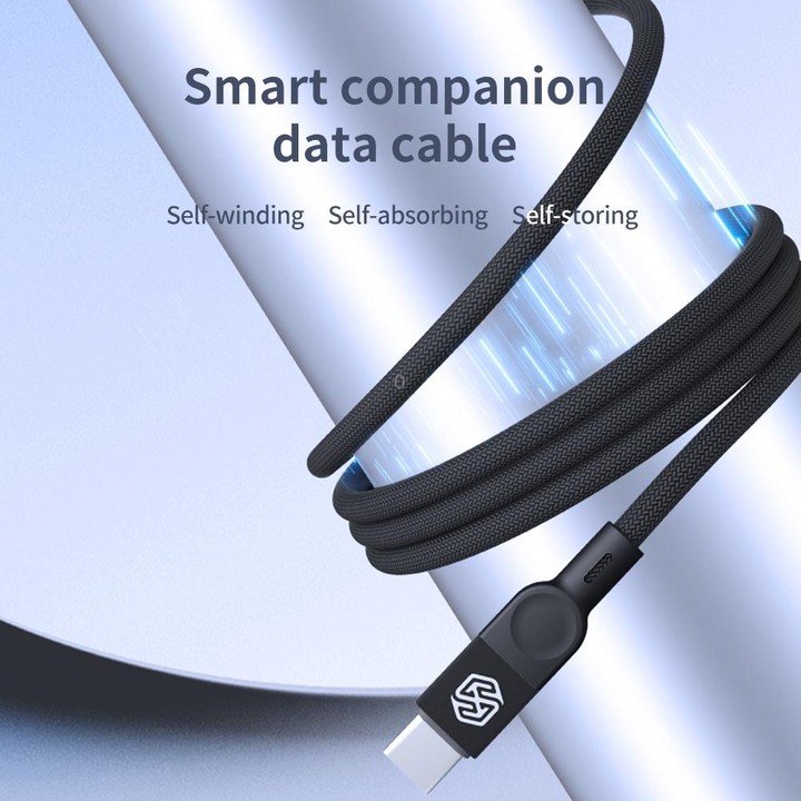 NILLKIN 100W USB-C/Type-C to USB-C/Type-C Small Magnetic Coil Fast Charging Data Cable, Length: 1m(Black)