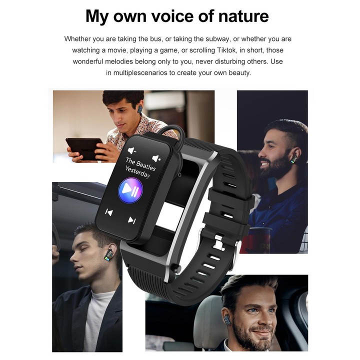 B7 Pro 1.5 inch 2 in 1 Bluetooth Earphone Silicone Strap Smart Watch, Support Heart Rate / Sleep Monitoring(Black)