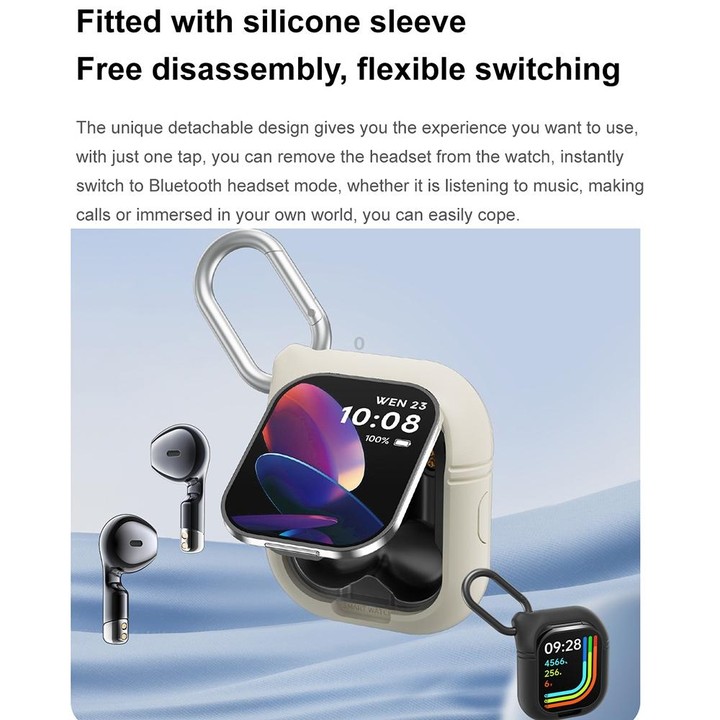 D8 Pro 2.01 inch 2 in 1 Bluetooth Earphone Silicone Strap Smart Watch, Support NFC with Cover(Space Grey)