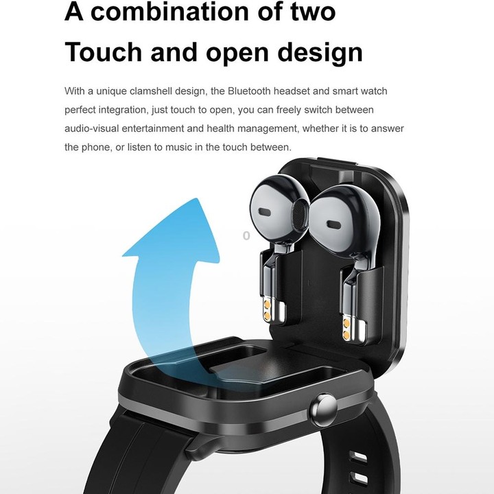 D8 Pro 2.01 inch 2 in 1 Bluetooth Earphone Steel Strap Smart Watch, Support NFC with Cover(Space Grey)