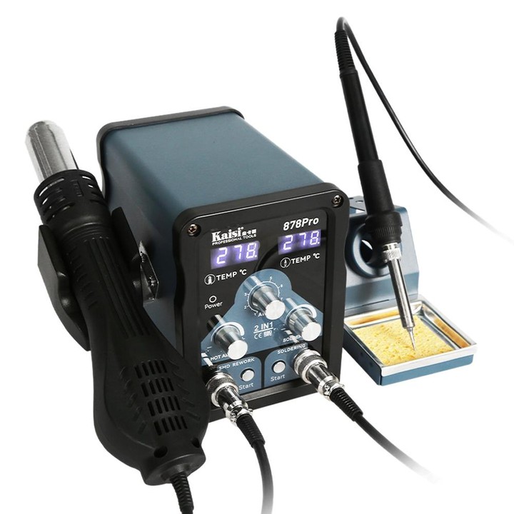 Kaisi 878Pro 2 in 1 Smart Sleep Lead-free Digital Display Hot Air Gun Soldering Iron Station, Plug:EU Plug
