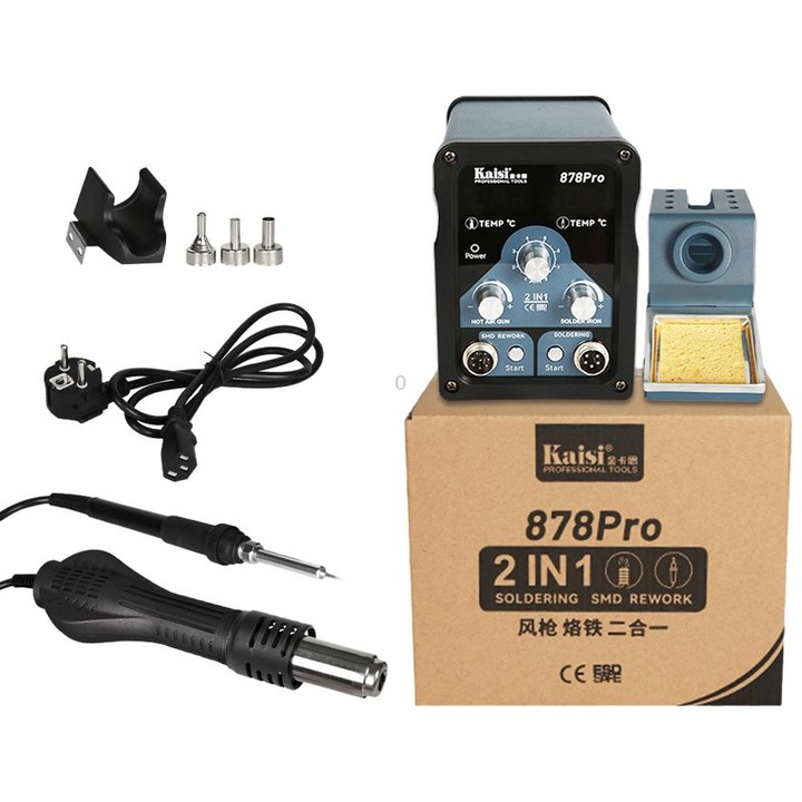Kaisi 878Pro 2 in 1 Smart Sleep Lead-free Digital Display Hot Air Gun Soldering Iron Station, Plug:EU Plug