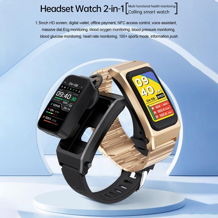 B7 Pro 1.5 inch 2 in 1 Bluetooth Earphone Silicone Strap Smart Watch, Support Heart Rate / Sleep Monitoring(Black)