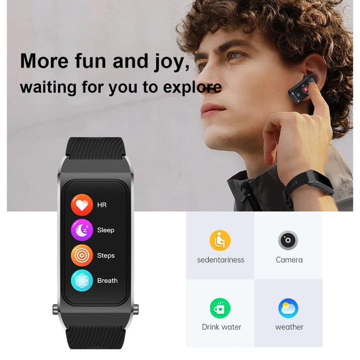 B7 Pro 1.5 inch 2 in 1 Bluetooth Earphone Silicone Strap Smart Watch, Support Heart Rate / Sleep Monitoring(Gold)