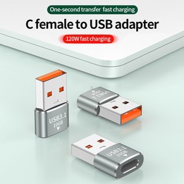 120W 10Gbps USB3.1 Male to USB-C / Type-C Female OTG Mini Adapter(Black)