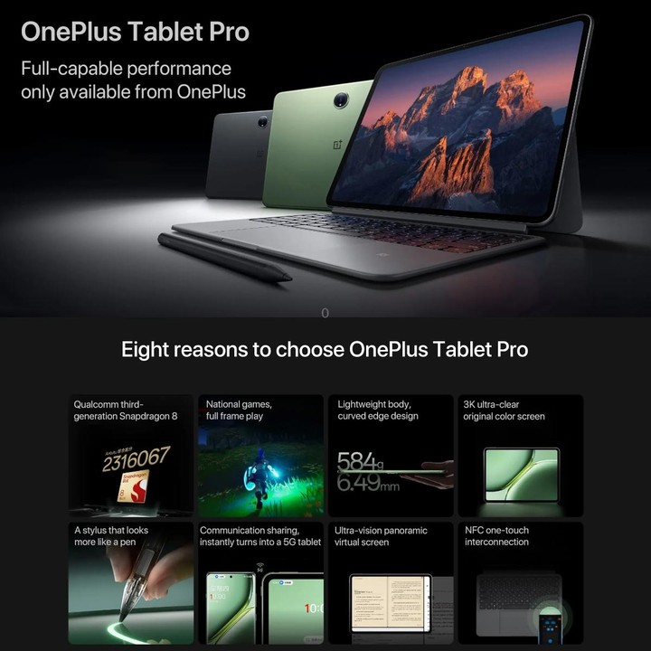 OnePlus Pad Pro 12.1 inch Tablet PC, 16GB+512GB, ColorOS 14.1 Qualcomm Snapdragon 8 Gen3 Octa Core(Green)