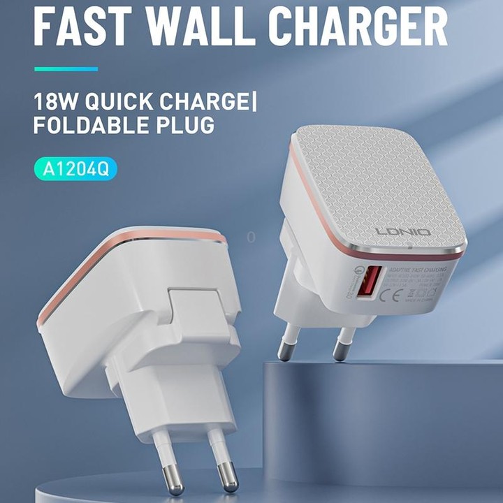LDNIO A1204Q QC3.0 18W USB Fast Charger with 1m USB to Micro USB Cable, Plug Type:UK Plug(White Gold)