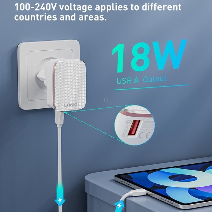 LDNIO A1204Q QC3.0 18W USB Fast Charger with 1m USB to Micro USB Cable, Plug Type:UK Plug(White Gold)
