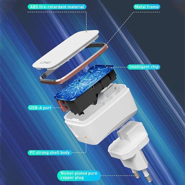 LDNIO A1204Q QC3.0 18W USB Fast Charger with 1m USB to Micro USB Cable, Plug Type:UK Plug(White Gold)