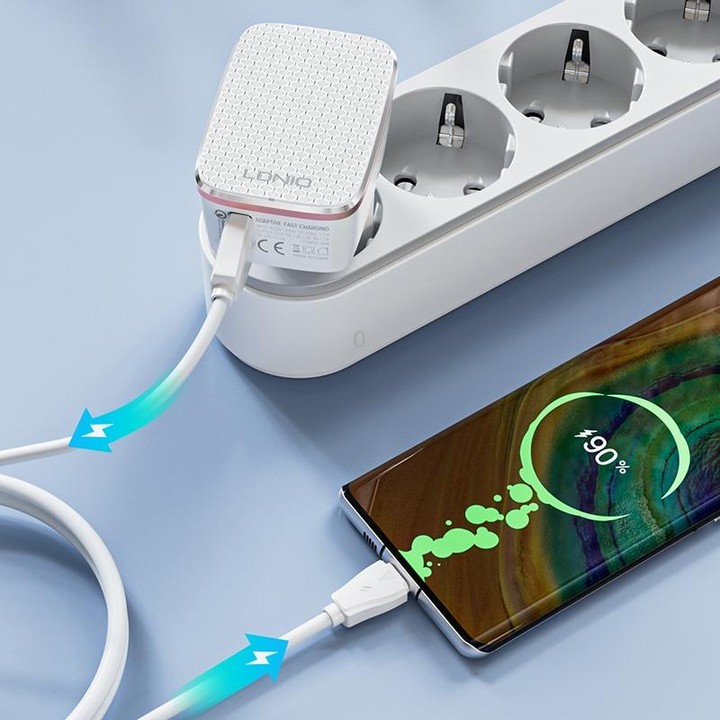 LDNIO A1204Q QC3.0 18W USB Fast Charger with 1m USB to USB-C / Type-C Cable, Plug Type:UK Plug(White Gold)