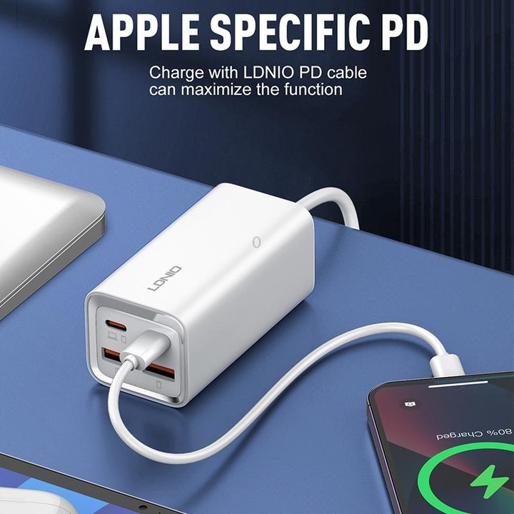 LDNIO A4610C PD65W Dual USB-C / Type-C + Dual USB Fast Charger, Cable Length: 1.5m, Plug Type:EU Plug·(White)